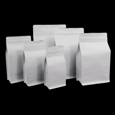 1kg White Kraft Paper Flat Bottom Bag with Zipper, Foil Lined (100 pcs)