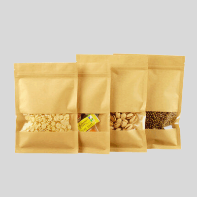 Kraft Paper Flat Pouch with Zipper, Rectangular Window (100 pcs)