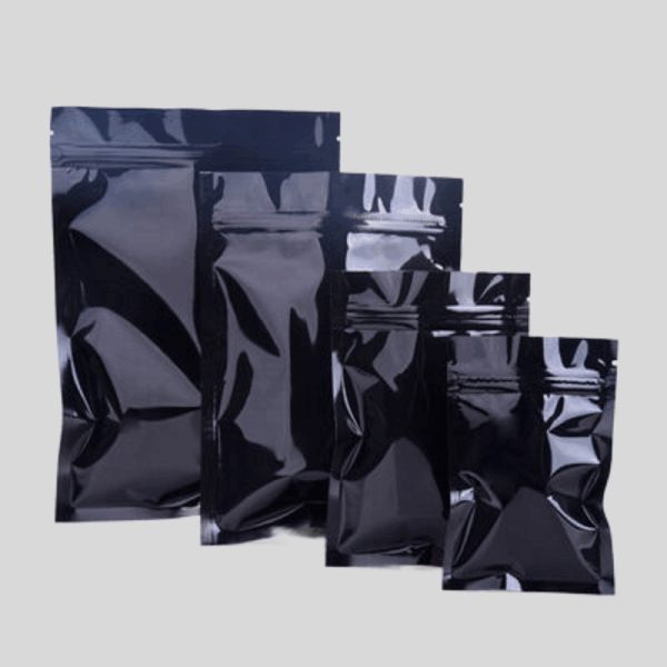 glossy black ziplock pouch