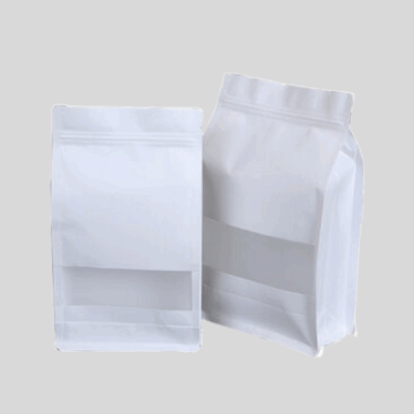 white kraft paper flat bottom bag with window