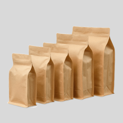 1kg Kraft Paper Flat Bottom Bag with Zipper, Foil Lined (100 pcs)